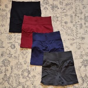 Set of Four High-Waisted Shorts in Black, Red, Blue, and Gray